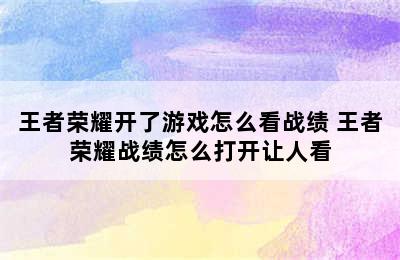 王者荣耀开了游戏怎么看战绩 王者荣耀战绩怎么打开让人看